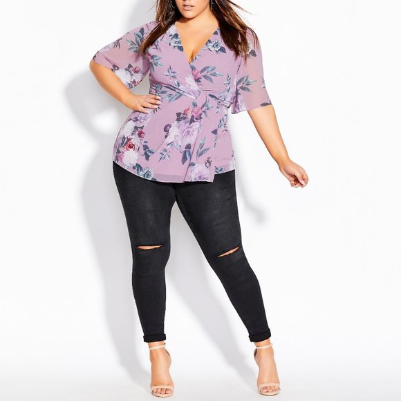 City Chic Tops - City Chic Women's Floral Print Twist Front Top